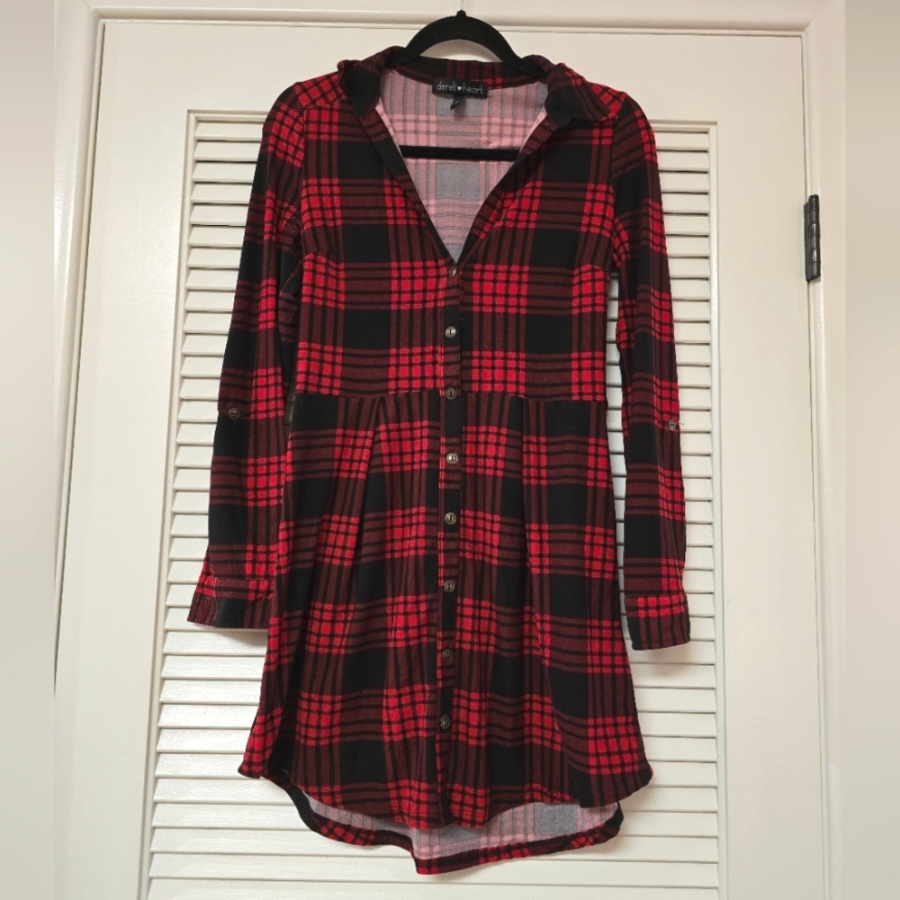 Derek Heart - Red & Black Plaid Soft Lightweight Long-Sleeve Dress